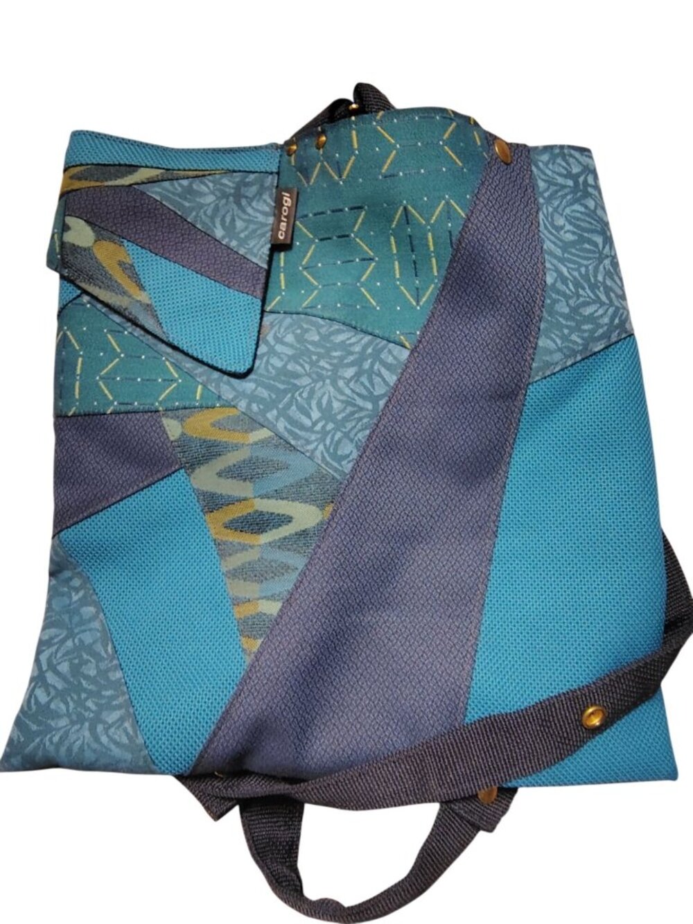 Carson Rogers Carogi Convertible Tapestry Backpack Blue Geometric Snap Hook Loop